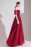 solvbao Burgundy Velvet Tulle Long A-Line Prom Dresses, Simple Evening Dresses