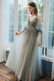 solvbao Cute Tulle Lace Long Prom Dress, A-Line Evening Dress