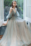 solvbao Cute Tulle Lace Long Prom Dress, A-Line Evening Dress