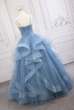 solvbao Blue V-Neck Tulle Long Formal Gown, A-Line Blue Evening Dress