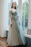 solvbao Cute Tulle Lace Long Prom Dress, A-Line Evening Dress