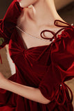 solvbao Burgundy Velvet Long Prom Dresses, A-Line Evening Dresses