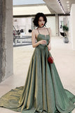 solvbao Green A-Line Backless Long Prom Dresses, Evening Dresses