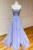 solvbao Stylish Tulle Pearl Long Prom Dresses,  A-Line Backless Evening Party Dresses