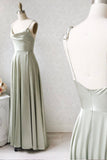 solvbao Simple Satin Long Prom Dresses, A-Line Evening Party Dresses