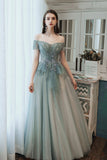 solvbao Cute Tulle Lace Long Prom Dress, A-Line Evening Dress