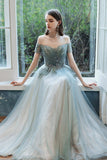 solvbao Cute Tulle Lace Long Prom Dress, A-Line Evening Dress