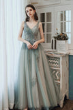 solvbao Cute Tulle Lace Long Prom Dress, A-Line Evening Dress