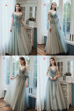 solvbao Cute Tulle Lace Long Prom Dress, A-Line Evening Dress