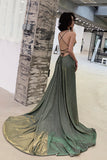 solvbao Green A-Line Backless Long Prom Dresses, Evening Dresses