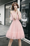 solvbao Pink Tulle Short Prom Dress, A-Line Party Dress