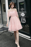 solvbao Pink Tulle Short Prom Dress, A-Line Party Dress