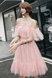 solvbao Pink Tulle Short Prom Dress, A-Line Party Dress