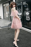 solvbao Pink Tulle Short Prom Dress, A-Line Party Dress