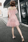 solvbao Pink Tulle Short Prom Dress, A-Line Party Dress