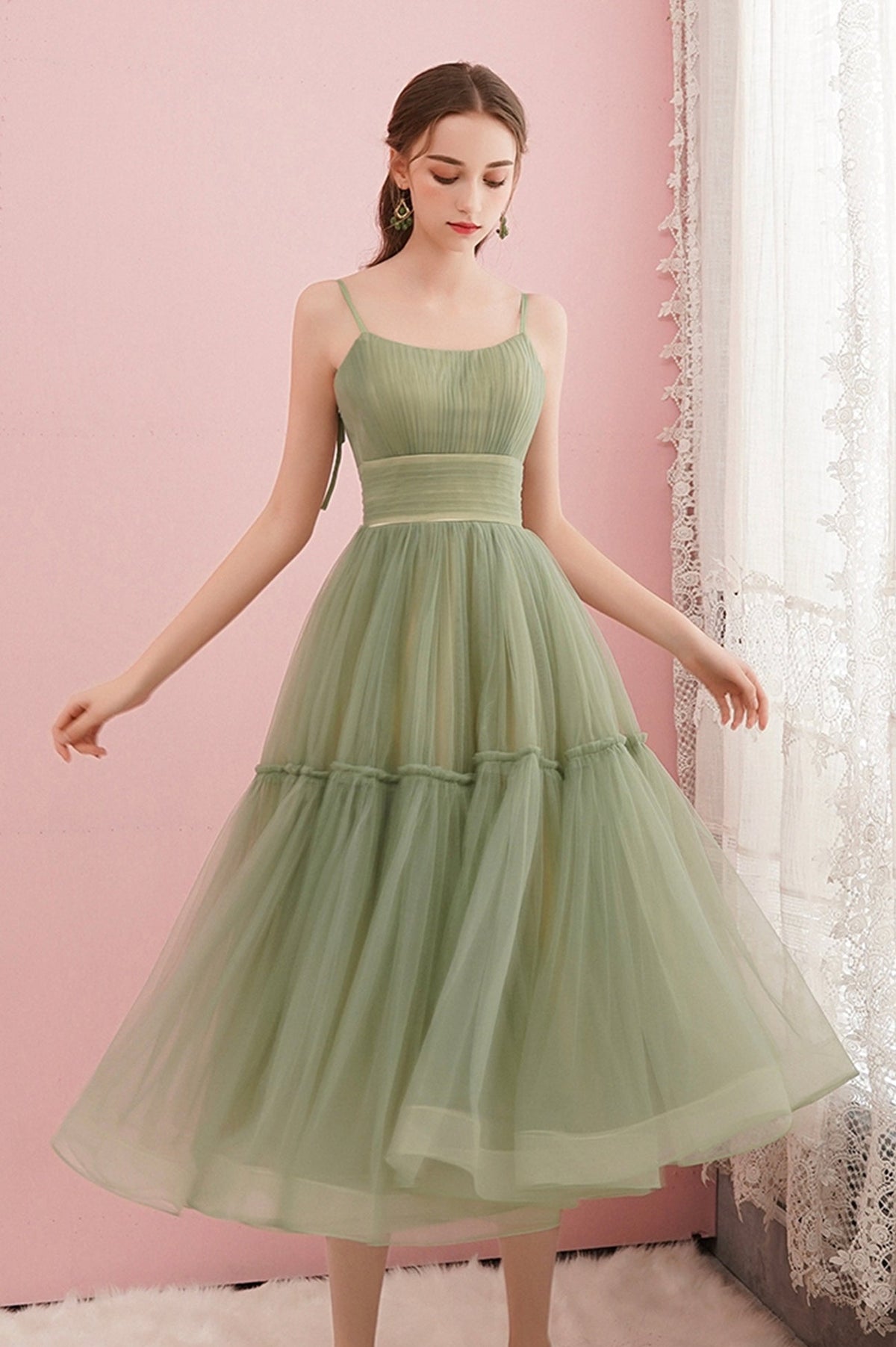 solvbao Green Tulle Short Prom Dresses, Cute A-Line Homecoming Dresses