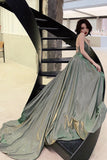 solvbao Green A-Line Backless Long Prom Dresses, Evening Dresses