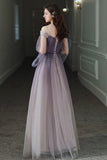 solvbao Purple Tulle Lace Long Prom Dress, Ombre Tulle Evening Dress