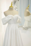 solvbao White Satin Long Prom Dress, Off the Shoulder Evening Dress