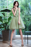 solvbao Green Tulle Short Prom Dress, Green A-Line Party Dress with Bow