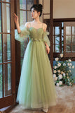 solvbao Lovely Green Tulle Long Party Dress, A-Line Evening Party Dress