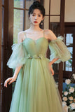 solvbao Lovely Green Tulle Long Party Dress, A-Line Evening Party Dress