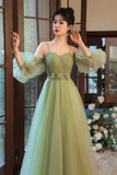 solvbao Lovely Green Tulle Long Party Dress, A-Line Evening Party Dress