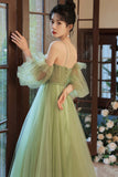 solvbao Lovely Green Tulle Long Party Dress, A-Line Evening Party Dress