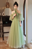 solvbao Lovely Green Tulle Long Party Dress, A-Line Evening Party Dress