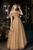 solvbao A-Line Tulle Off the Shoulder Prom Dress, Cute Evening Party Dress