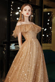 solvbao A-Line Tulle Off the Shoulder Prom Dress, Cute Evening Party Dress