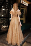 solvbao A-Line Tulle Off the Shoulder Prom Dress, Cute Evening Party Dress