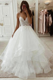 solvbao White V-Neck Lace Long Prom Dresses, A-Line Evening Dresses