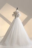 solvbao Ivory Tulle Off the Shoulder Formal Gown, Elegant A-Line Wedding Dress