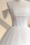 solvbao Ivory Tulle Off the Shoulder Formal Gown, Elegant A-Line Wedding Dress