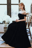 solvbao Cute Velvet A-Line Tea Length Prom Dresses, Black Party Dresses