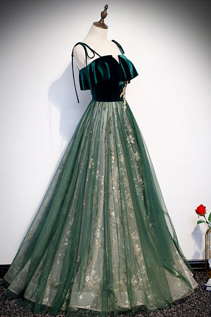 solvbao Green Velvet Long Prom Dresses, A-Line Evening Dresses