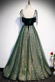 solvbao Green Velvet Long Prom Dresses, A-Line Evening Dresses