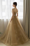 solvbao Lovely Strapless Tulle Lace Long Prom Dress, A-Line Evening Dress