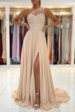 solvbao Champagne Chiffon Long Prom Dresses, One Shoulder Evening Dresses