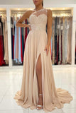 solvbao Champagne Chiffon Long Prom Dresses, One Shoulder Evening Dresses