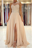 solvbao Champagne Chiffon Long Prom Dresses, One Shoulder Evening Dresses