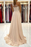 solvbao Champagne Chiffon Long Prom Dresses, One Shoulder Evening Dresses