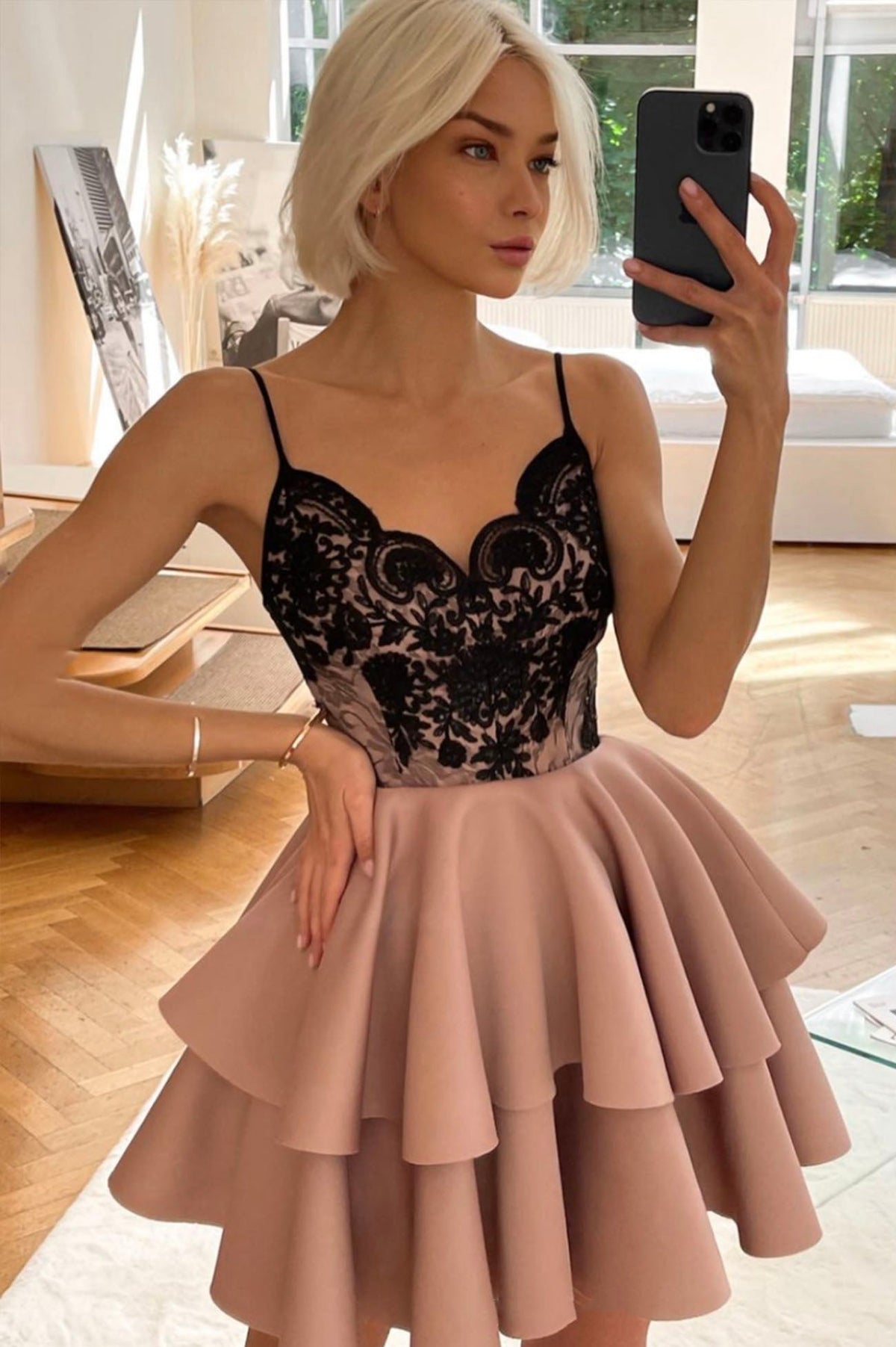 solvbao Cute Lace Short Prom Dresses, A-Line Cocktail Party Dresses