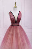 solvbao Cute Ombre Tulle V-Neck Long Party Dress, A-line Prom Dress