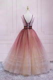 solvbao Cute Ombre Tulle V-Neck Long Party Dress, A-line Prom Dress