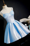 solvbao Simple Satin Short Prom Dress, A-Line Blue Party Dress