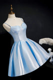 solvbao Simple Satin Short Prom Dress, A-Line Blue Party Dress