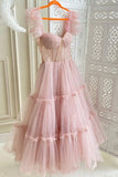 solvbao Pink Tulle Short Prom Dresses, A-Line Party Homecoming Dresses