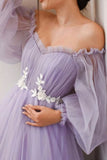 solvbao Purple Tulle Lace Long Prom Dresses, A-Line Evening Dresses